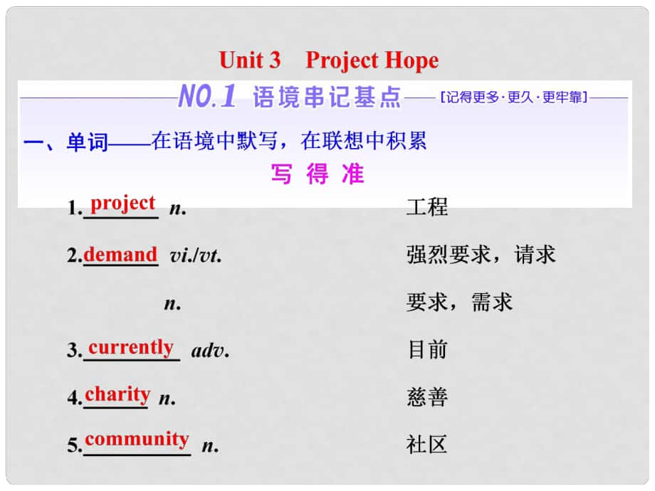 高考英語一輪復(fù)習(xí) Unit 3 Project Hope課件 重慶大學(xué)版必修5_第1頁