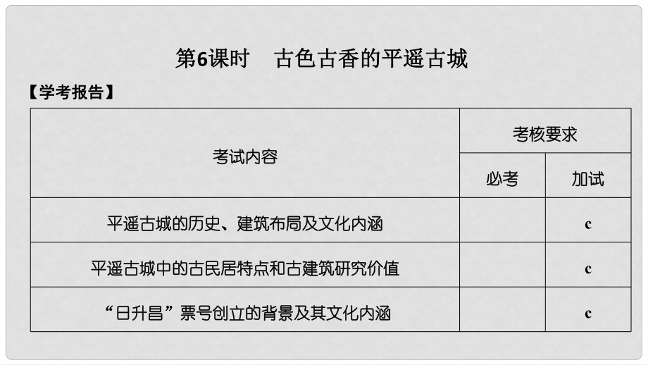 高中歷史 第5章 中國著名的歷史遺跡 第6課時 古色古香的平遙古城課件 新人教版選修6_第1頁