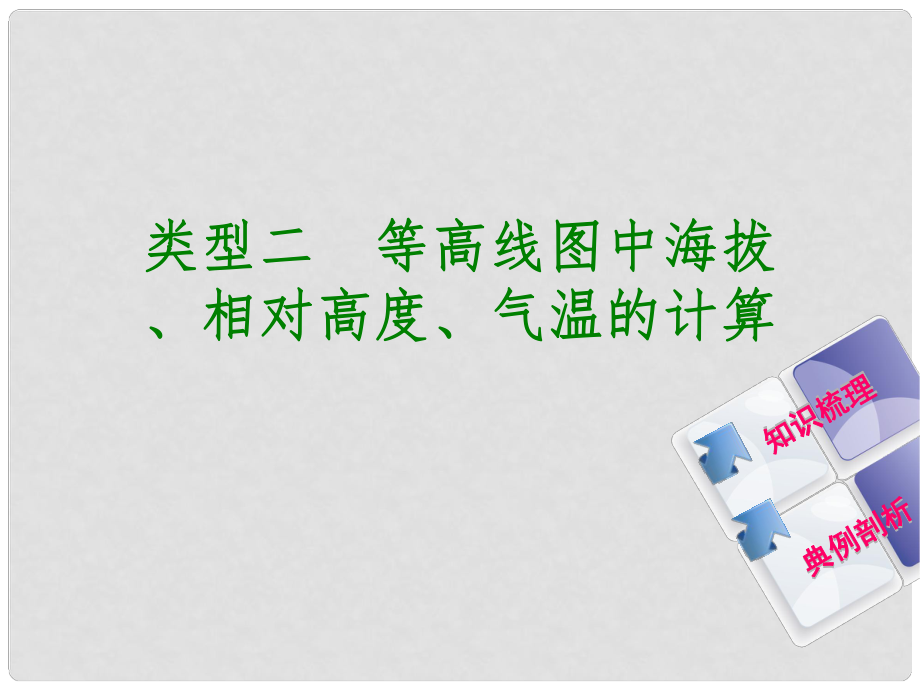 中考地理 專題突破篇二 地理計算 類型二 等高線圖中海拔、相對高度、氣溫的計算復習課件_第1頁