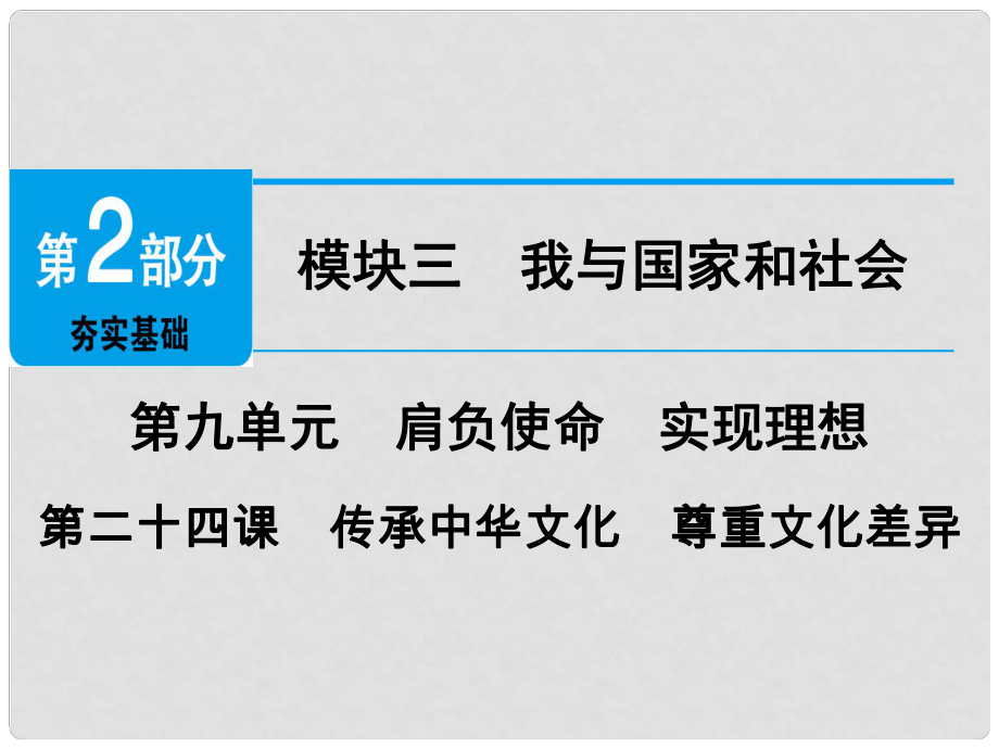 广东省中考政治 第2部分 第24课 传承中华文化 尊重文化差异课件_第1页