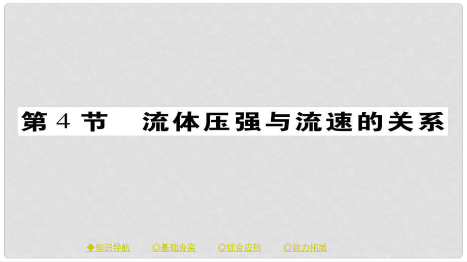 八年級物理下冊 第9章 第4節(jié) 流體壓強(qiáng)與流速的關(guān)系習(xí)題課件 （新版）新人教版_第1頁