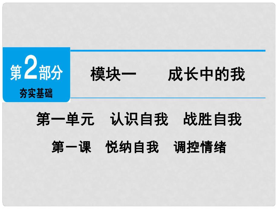 廣東省中考政治 第2部分 第1課 悅納自我 調(diào)控情緒課件_第1頁