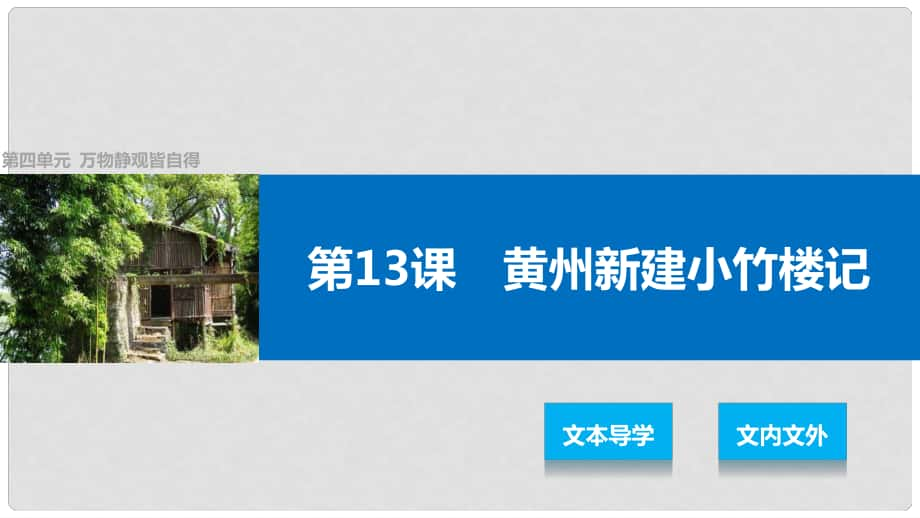 高中語文 第四單元 萬物靜觀皆自得 第13課 黃州新建小竹樓記課件 語文版必修3_第1頁