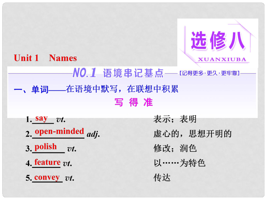 高考英语一轮复习 Unit 1 Names课件 重庆大学版选修8_第1页