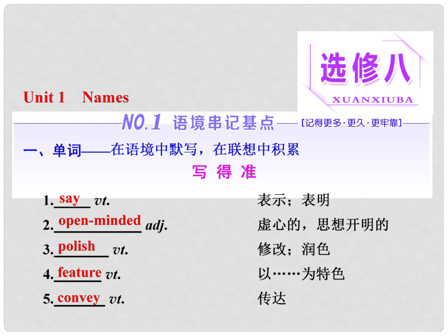 高考英語(yǔ)一輪復(fù)習(xí) Unit 1 Names課件 重慶大學(xué)版選修8_第1頁(yè)