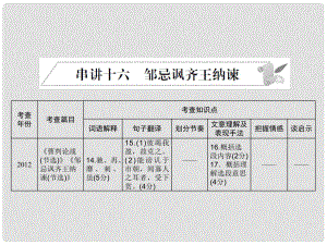 安徽省中考語文 第二部分 文言文閱讀 專題一 文言文閱讀串講 串講十六 鄒忌諷齊王納諫復(fù)習(xí)課件