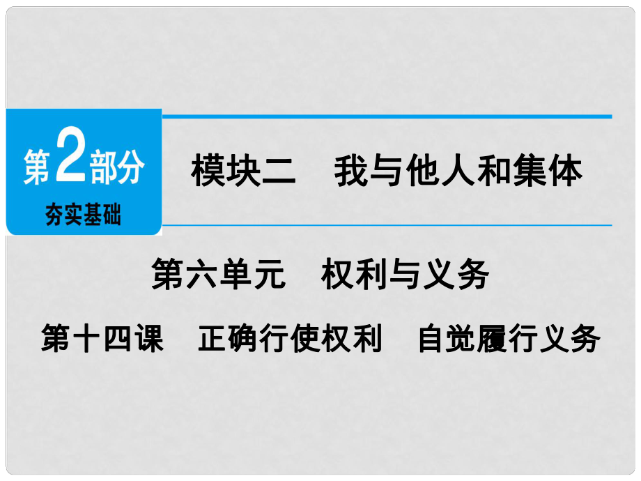 廣東省中考政治 第2部分 第14課 正確行使權利 自覺履行義務課件_第1頁