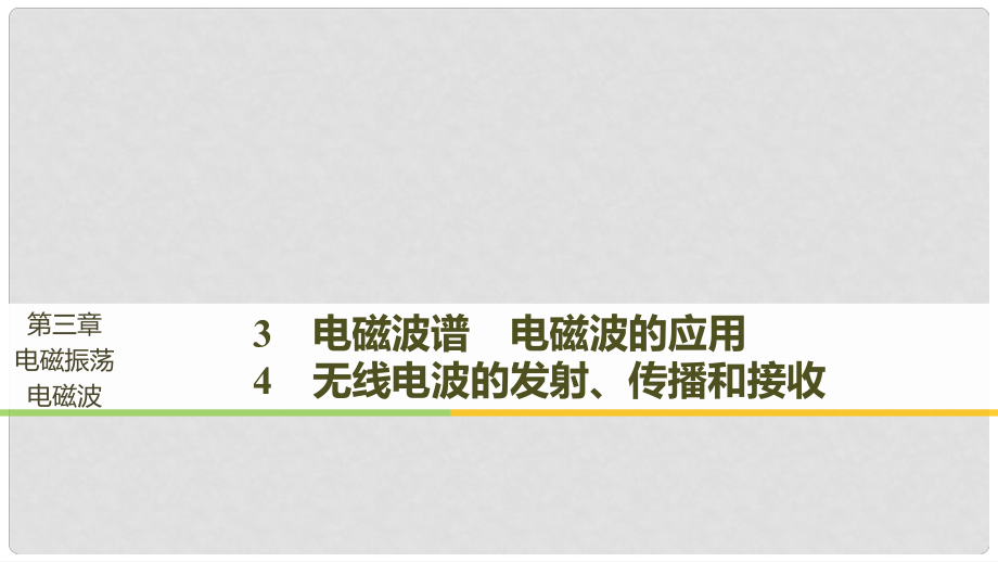 高中物理 第三章 電磁振蕩 電磁波 3 電磁波譜 電磁波的應(yīng)用 4 無線電波的發(fā)射、傳播和接收課件 教科版選修34_第1頁