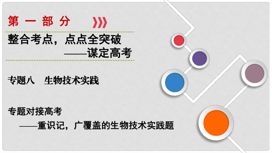 高考生物大二輪復習 第01部分 專題08 生物技術實踐 專題對接高考——重識記廣覆蓋的生物技術實踐題課件_第1頁