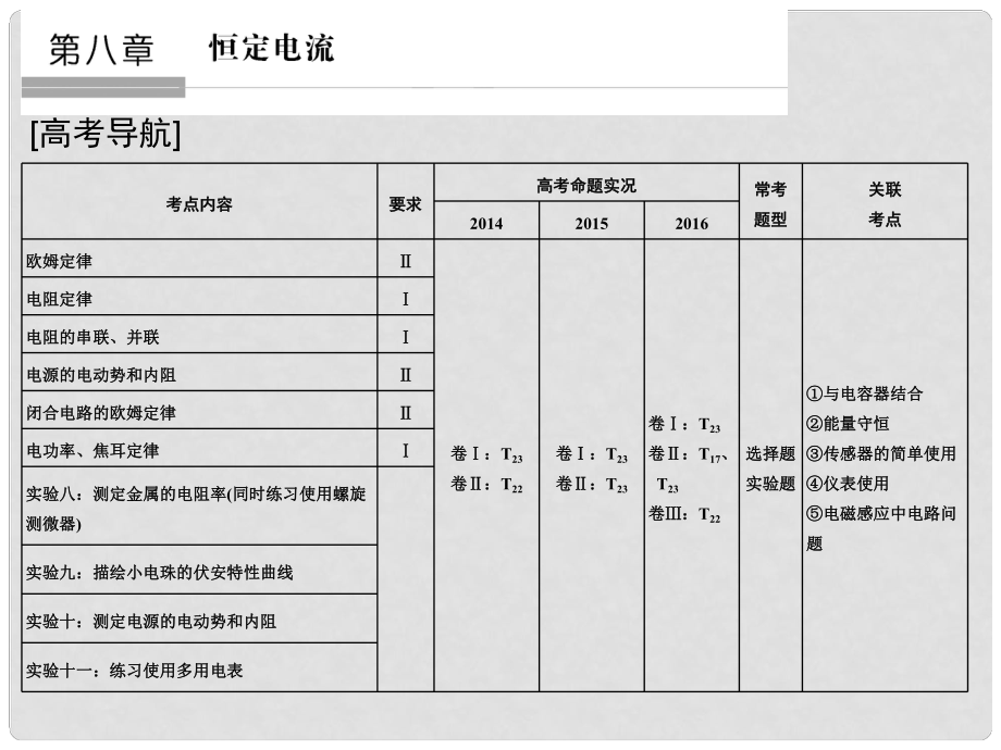 高考物理大一輪復(fù)習(xí) 第八章 恒定電流 基礎(chǔ)課1 歐姆定律 電阻定律 焦耳定律及電功率課件 粵教版_第1頁