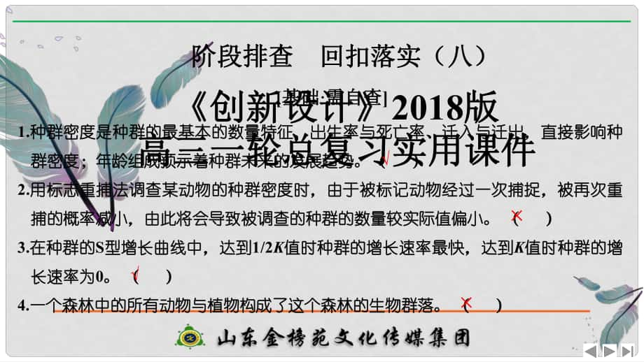 高考生物大一轮复习 第九单元 生物与环境 阶段排查 回扣落实（八）课件_第1页