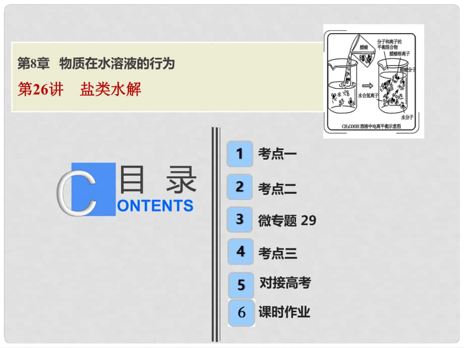 高考化學(xué)一輪復(fù)習(xí) 第8章 物質(zhì)在水溶液的行為 第26講 鹽類水解課件 魯科版_第1頁