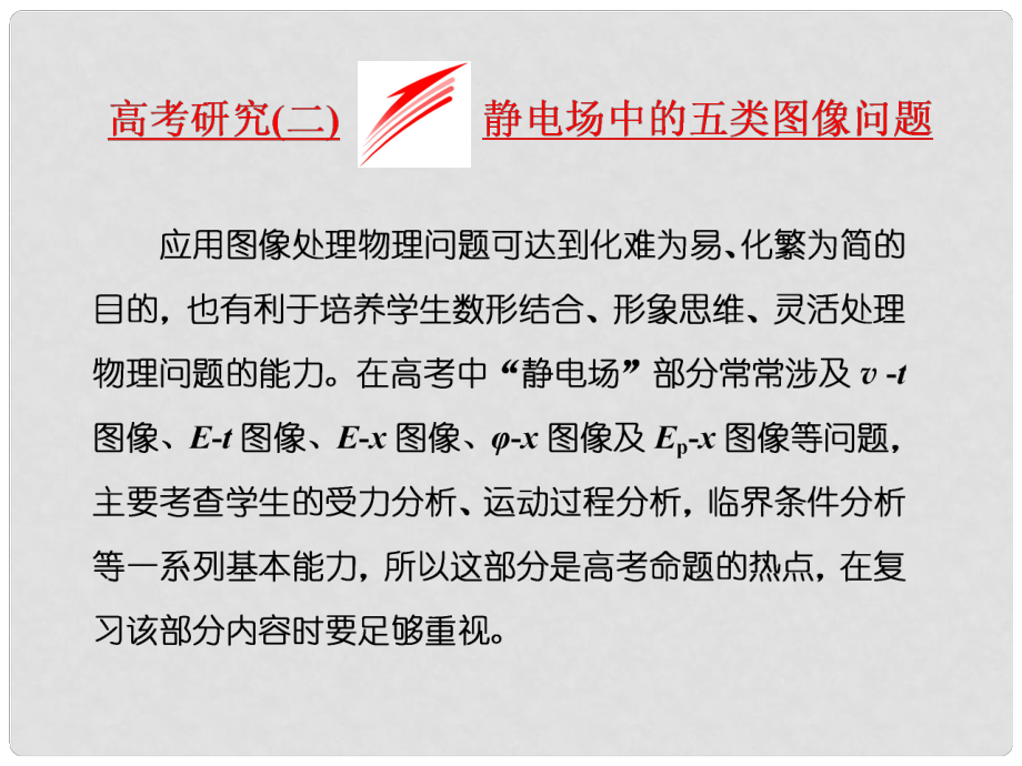 高考物理二轮复习 第七章 电场 高考研究（二）静电场中的五类图像问题课件_第1页