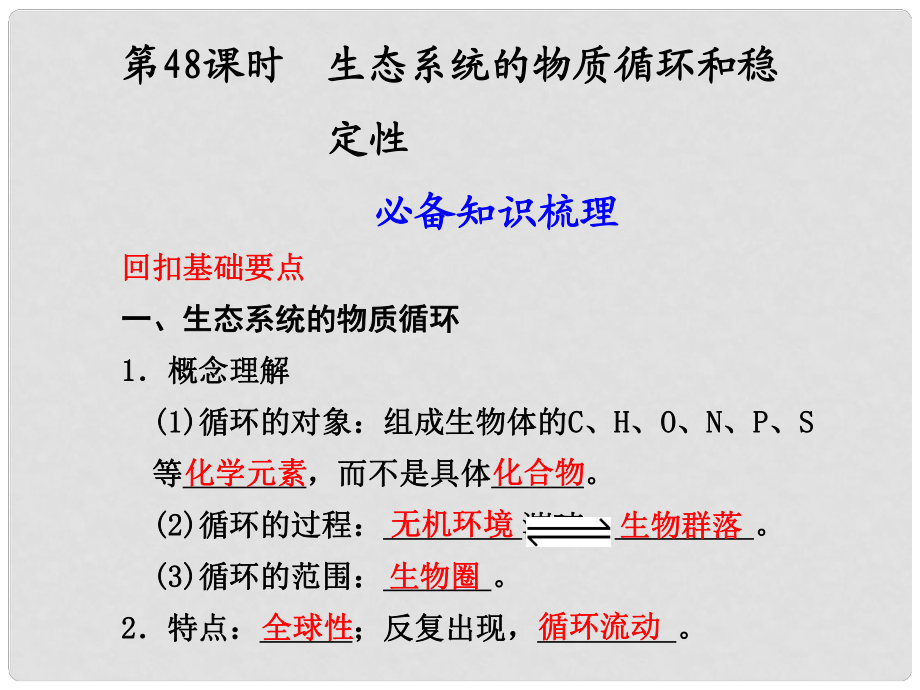 云南省彌勒縣慶來中學(xué)高中生物 第48課 生態(tài)系統(tǒng)的物質(zhì)循環(huán)和穩(wěn)定性課件 新人教版必修3_第1頁