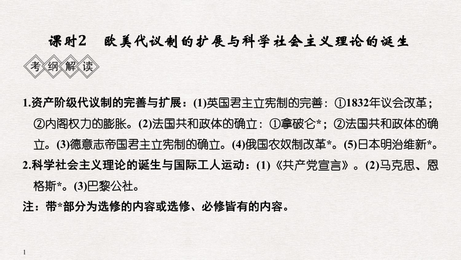 高考歷史大一輪復習 階段十三 西方工業(yè)文明的確立與縱深發(fā)展——兩次工業(yè)革命時期的世界 課時2 歐美代議制的擴展與科學社會主義理論的誕生課件 岳麓版_第1頁