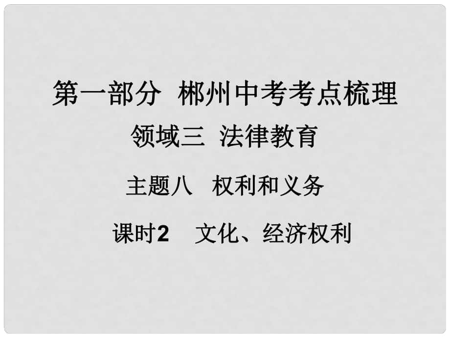 湖南省郴州市中考政治 領域三 法律教育 課時2 文化、經(jīng)濟權利課件_第1頁