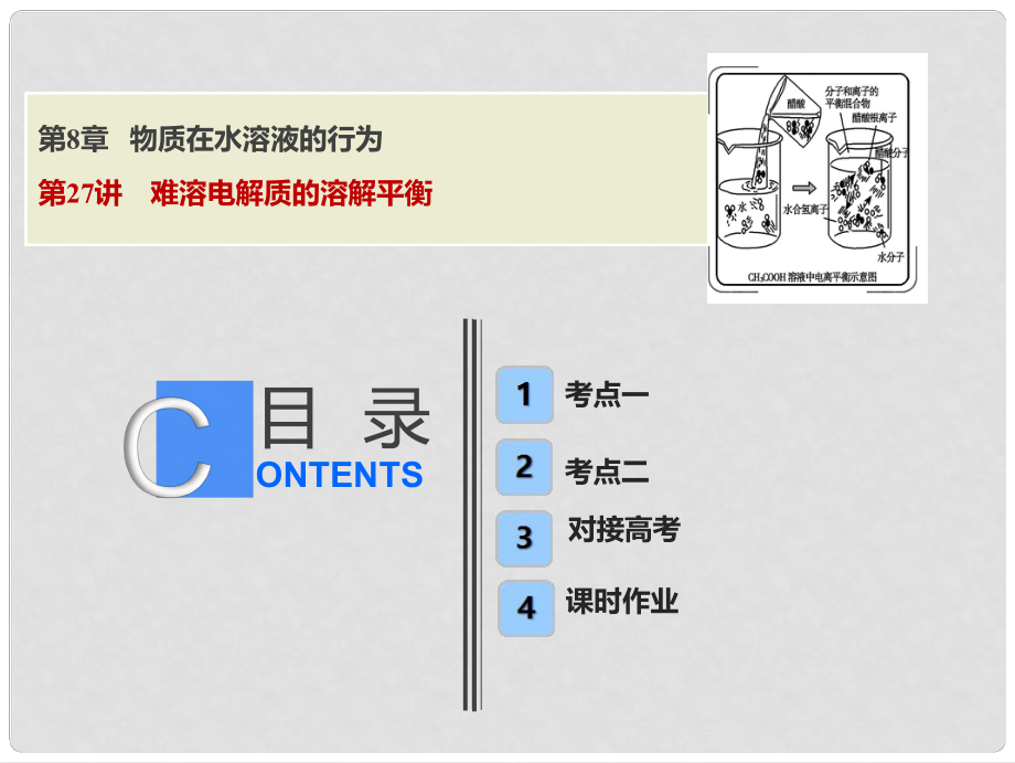 高考化學(xué)一輪復(fù)習(xí) 第8章 物質(zhì)在水溶液的行為 第27講 難溶電解質(zhì)的溶解平衡課件 魯科版_第1頁