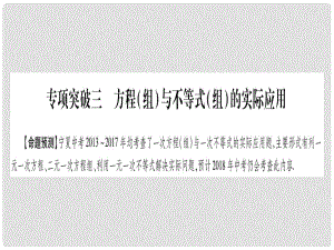 中考數(shù)學總復習 第二輪 中檔題突破 專項突破3 方程（組）與不等式（組）的實際應用課件