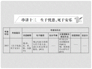 安徽省中考語文 第二部分 文言文閱讀 專題一 文言文閱讀串講 串講十三 生于憂患死于安樂復(fù)習(xí)課件