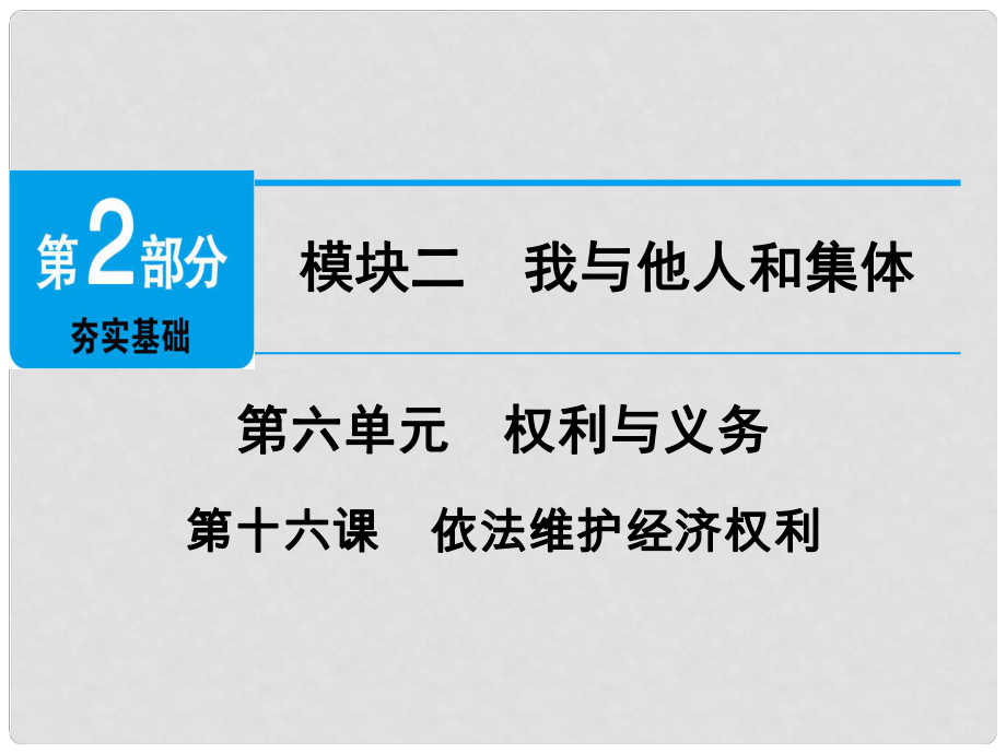 廣東省中考政治 第2部分 夯實基礎(chǔ) 模塊二 我與他人和集體 第六單元 權(quán)利與義務(wù) 第16課 依法維護經(jīng)濟權(quán)利精講課件_第1頁