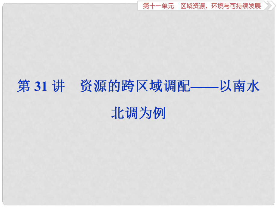 高考地理一輪復(fù)習(xí) 第11章 區(qū)域資源、環(huán)境與可持續(xù)發(fā)展 第31講 資源的跨區(qū)域調(diào)配——以南水北調(diào)為例課件 魯教版_第1頁(yè)