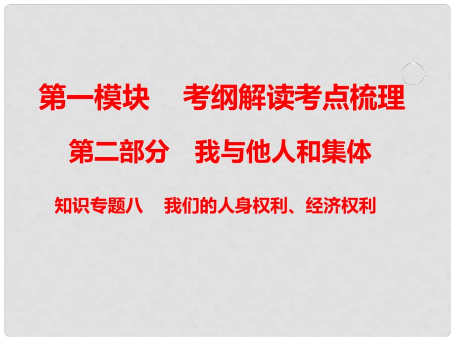 中考政治總復習 知識專題八 我們的人身權利、經濟權利課件_第1頁