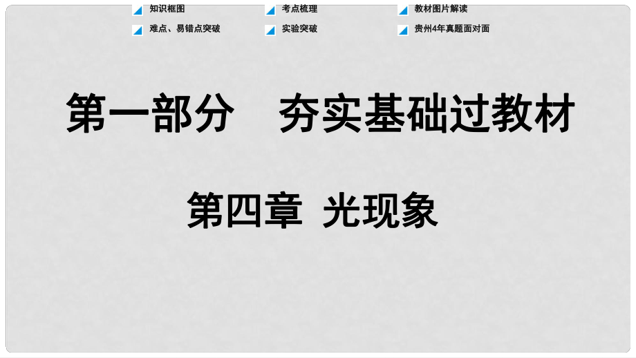 贵州省中考物理 第一部分 夯实基础过教材 第四章 光现象复习课件_第1页