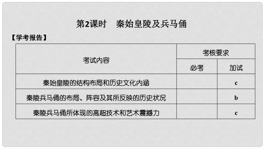 高中歷史 第5章 中國著名的歷史遺跡 第2課時(shí) 秦始皇陵及兵馬俑課件 新人教版選修6_第1頁