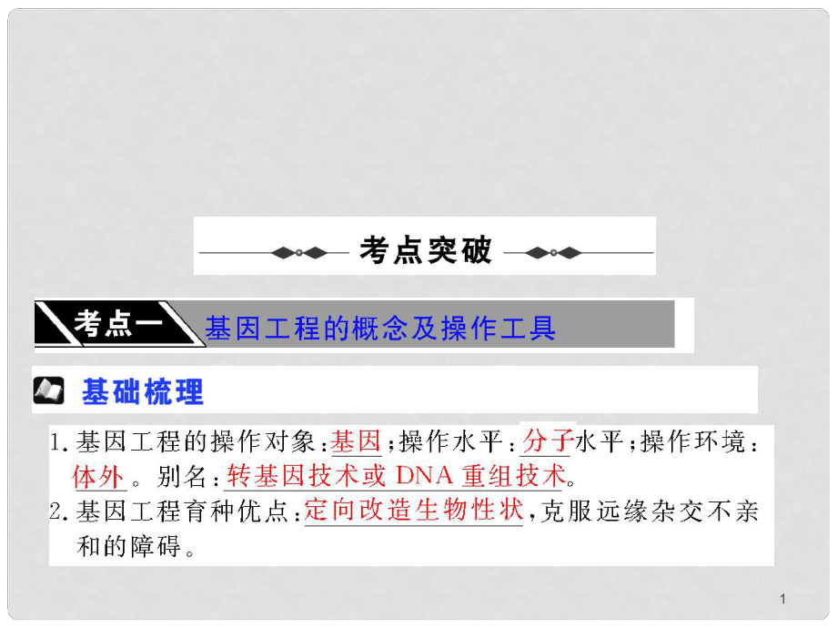 高三生物一轮复习课件 选修3第一章 基因工程_第1页