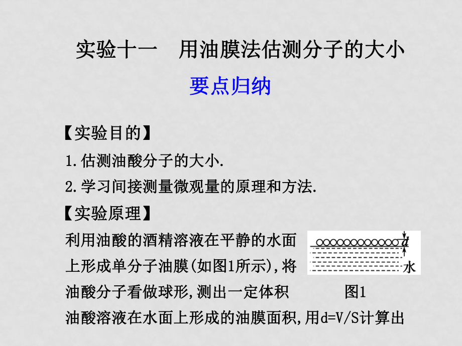 高三物理高考第一轮复习课件：热学 实验 用油膜法估测分子的大小_第1页