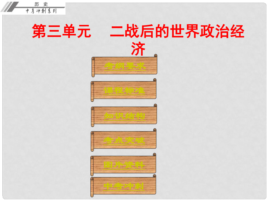 廣東省中考?xì)v史總復(fù)習(xí)沖刺 第六部分 世界現(xiàn)代史 第三單元 二戰(zhàn)后的世界政治經(jīng)濟(jì)課件_第1頁