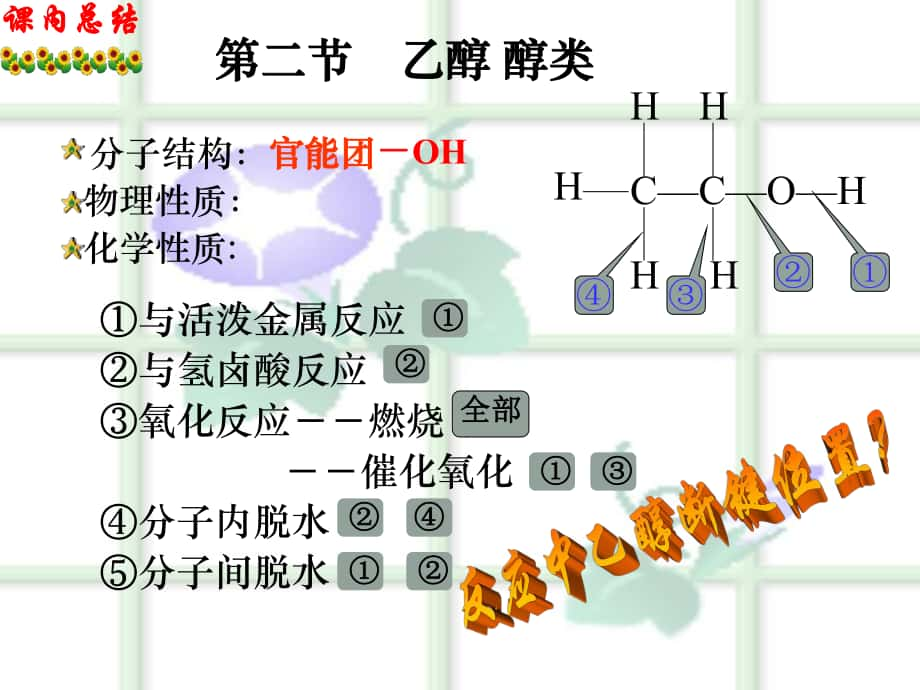 高二化學(xué)乙醇 醇類網(wǎng)絡(luò)課件PowerPoint課內(nèi)總結(jié)_第1頁(yè)