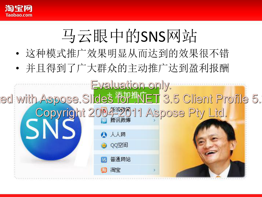 马云眼中的SNS与B2C成功案例_第1页