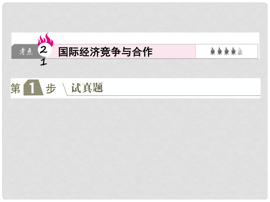 高考政治一輪復習（A版）第1部分 經(jīng)濟生活 專題四 發(fā)展社會主義市場經(jīng)濟 考點21 國際經(jīng)濟競爭與合作課件 新人教版_第1頁