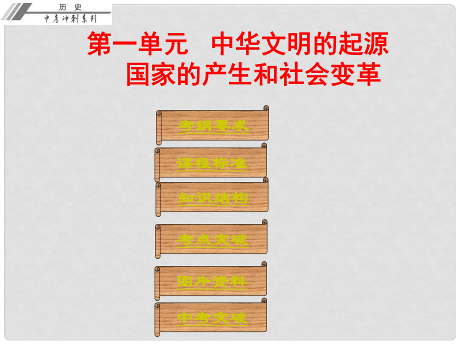 廣東省中考歷史總復(fù)習(xí)沖刺 第一部分 中國古代史 第一單元 中華文明的起源 國家的產(chǎn)生和社會變革課件_第1頁