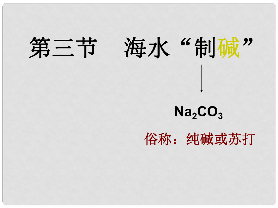 山东省莱州市沙河镇九年级化学全册 第三单元 海水中的化学 第三节 海水制碱课件 鲁教版五四制_第1页