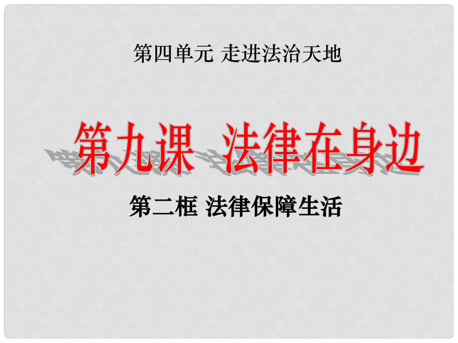 廣東省汕頭市七年級(jí)道德與法治下冊(cè) 第四單元 走進(jìn)法治天地 第九課 法律在我們身邊 第2框 法律保障生活課件 新人教版_第1頁