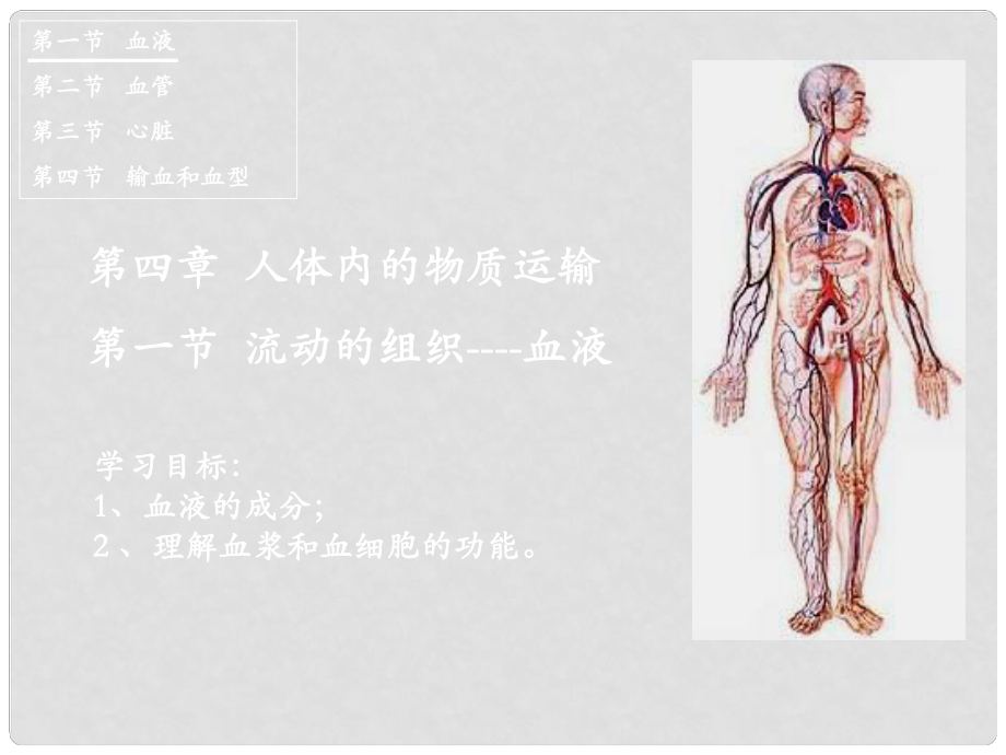 湖北省武汉市为明实验学校七年级生物 《第一节 流动的组织—血液》课件_第1页