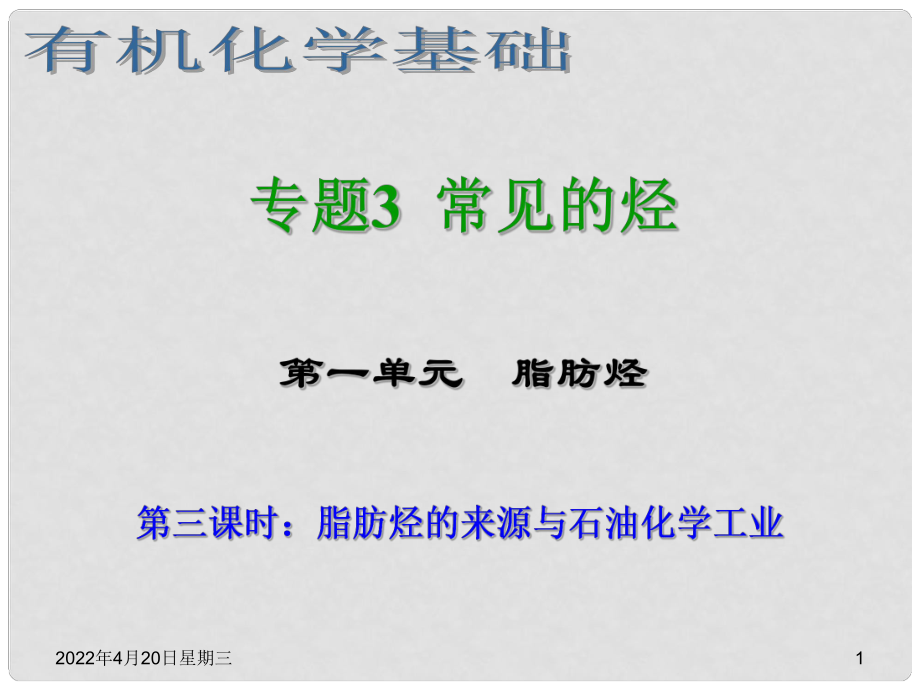 浙江省臨海市白云高級(jí)中學(xué)高三化學(xué) 專題3 常見(jiàn)的烴第一單元（第三課時(shí)） 脂肪烴的來(lái)源與石油化學(xué)工業(yè)課件_第1頁(yè)