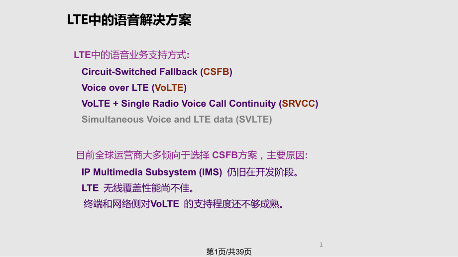 LTE网络中CSFB语音与短信解决方案PPT课件_第1页