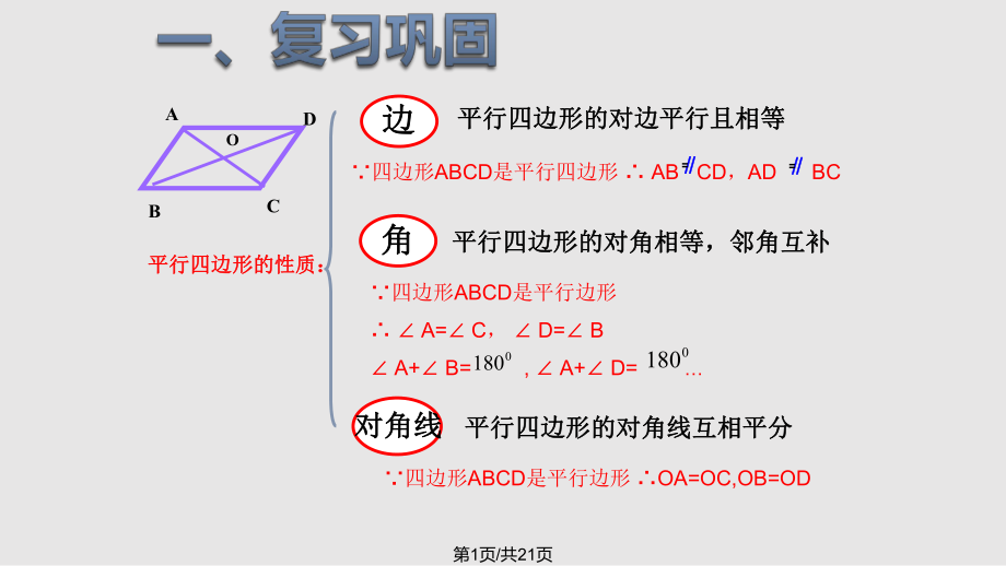 平行四边形的判定一 使用PPT课件_第1页