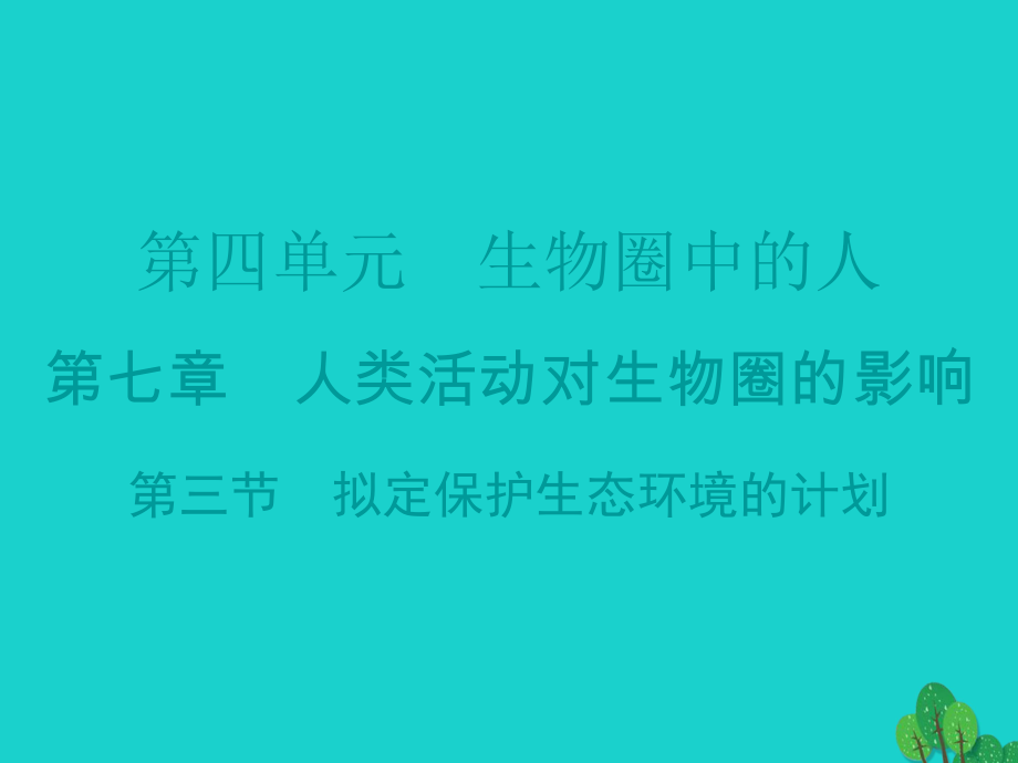 廣東省20152016七年級(jí)生物下冊(cè) 第7章 第三節(jié) 擬定保護(hù)生態(tài)環(huán)境的計(jì)劃導(dǎo)練課件 （新版）新人教版_第1頁(yè)