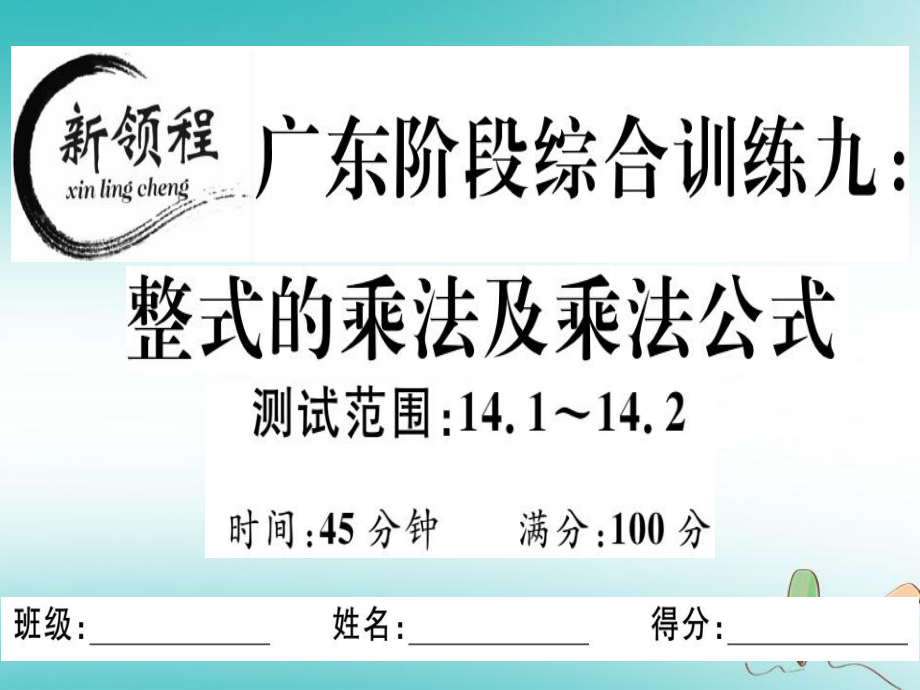 八年級(jí)數(shù)學(xué)上冊(cè) 階段綜合訓(xùn)練九 整式的乘法與乘法公式 （新版）新人教版_第1頁(yè)