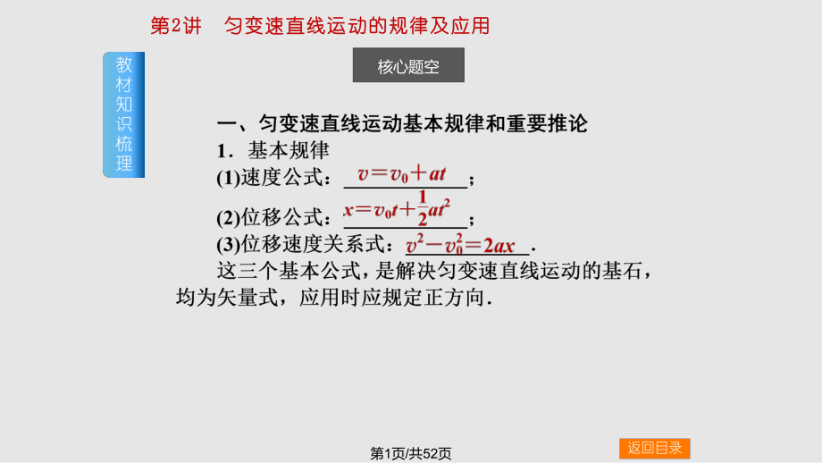 高中物理一輪復(fù)習(xí)勻變速直線運動的規(guī)律及應(yīng)用PPT課件_第1頁