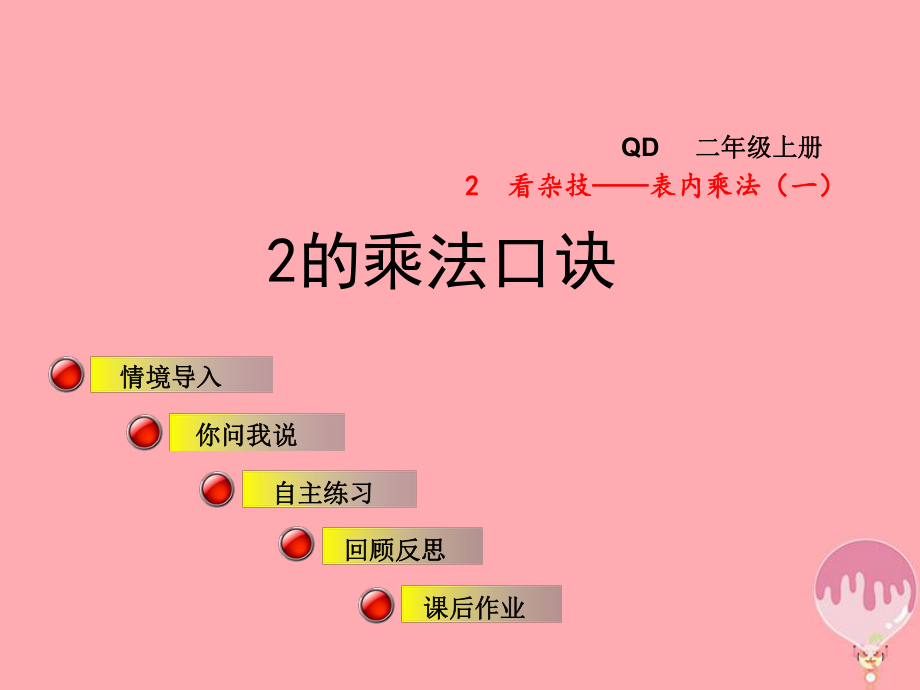 二年級數(shù)學上冊 第二單元 信息窗2 2的乘法口訣 青島版_第1頁