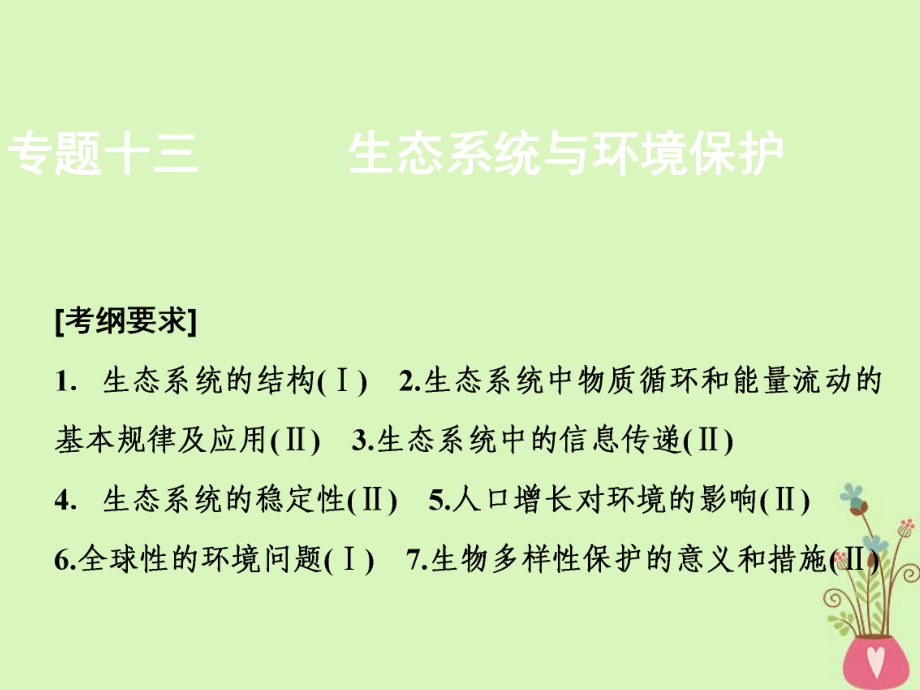 生物第一部分 十三 生態(tài)系統(tǒng)與環(huán)境保護(hù) 新人教版_第1頁(yè)