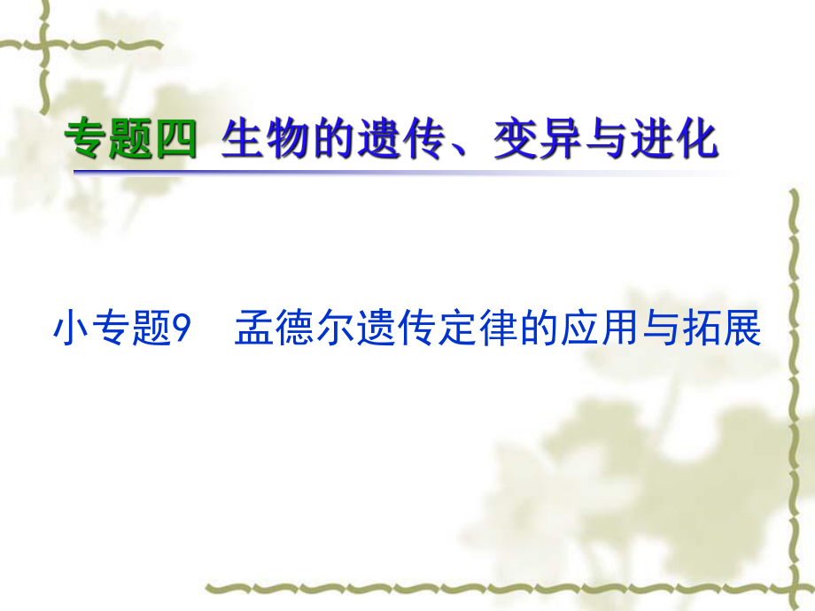 高考生物二轮总复习专题4小专题9孟德尔遗传定律的应用与拓展人教课件_第1页