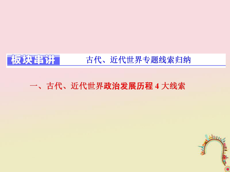 歷史板塊四 從地中海沿岸的早期輝煌到開放擴(kuò)張中的工業(yè)文明 板塊串講 古代、近代世界線索歸納_第1頁