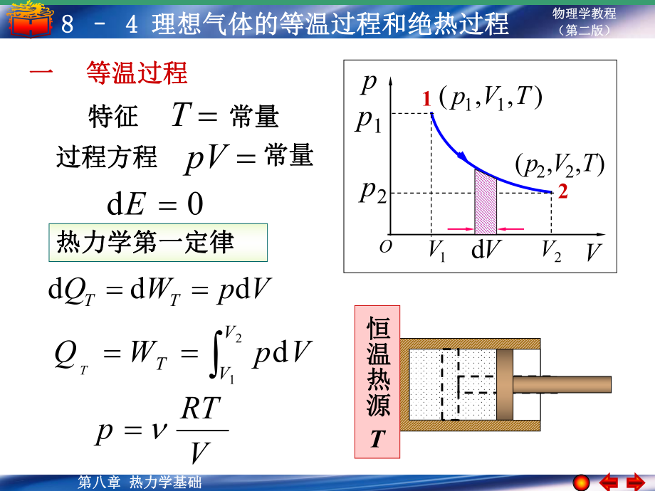 大學(xué)物理學(xué)教程（第二版）上冊：8-4 理想氣體的等溫過程和絕熱過程_第1頁