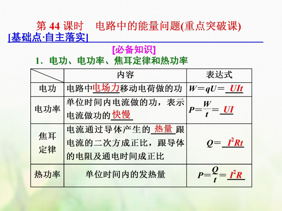 物理總第八章 恒定電流 第44課時(shí) 電路中的能量問題（重點(diǎn)突破課）_第1頁